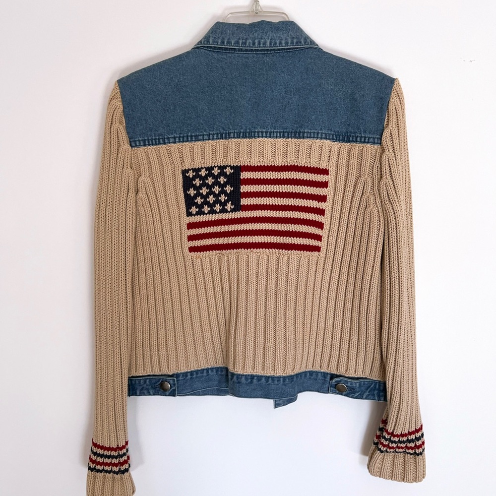 Denim and Knit American Flag Jean Jacket